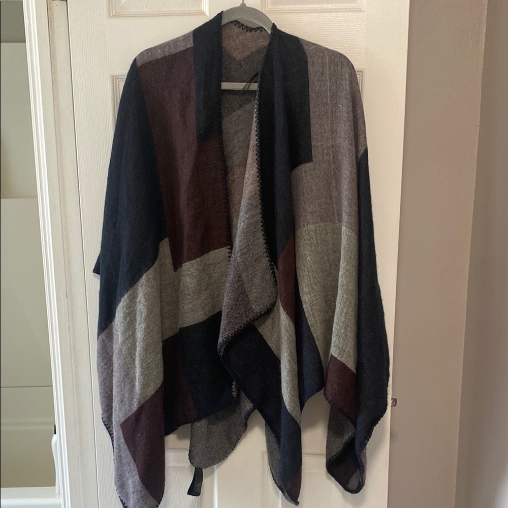 H&M Black and Gray Knit Poncho Sweater with Asymmetrical Hem